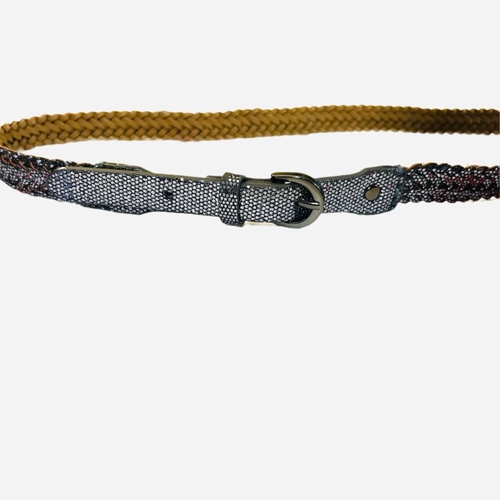 Sparkle Woven Braided Vegan Leather Gold Tone Buckle Belt Size L - Picture 4 of 5